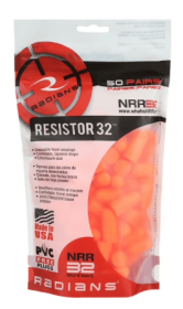 Radians Disposable Foam Earplugs Hearing Protection with Low Pressure Seal, Orange, 50 pair per pack
