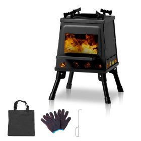 Wrought Iron Panel 27x27x34cm Detachable Piece Portable Camping Stove--Black