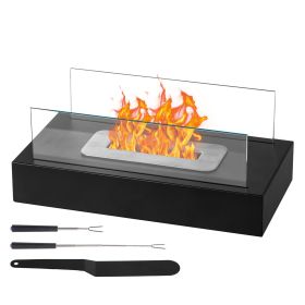 Black 13.8x7.1x5.5in Tabletop Fire Pit With Windshield