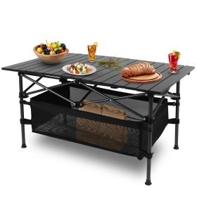 Portable Folding Camping Table with Basket Storage