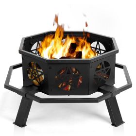 35in Octagonal Sheet With Foot Pedal Pentagram Wood Brazier