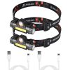2 Packs Rechargeable Headlamp IPX4 Waterproof