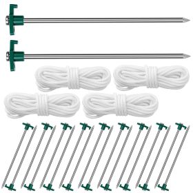 Heavy Duty Tent Pegs Ropes Set 20Pcs 9.8in