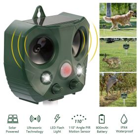 Ultrasonic Animal Repeller Solar Powered Motion Sensor LED Flashing Lights
