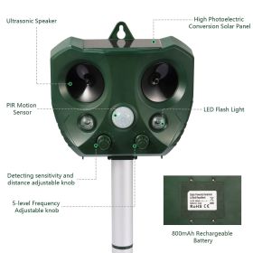 Ultrasonic Animal Repeller Solar Powered Motion Sensor LED Flashing Lights