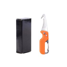 Serrated Pocket Knife Hook Blade Utility Knife Folding Camping Knife Parcel Knife Pocket Carton Cutter (Color: Orange White Blade)