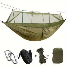 Camping Hammock with Net with 440 lb Capacity - Lightweight Camping Hammock Chair - Double or Single Size with Tree Strap and Included Carry Bag - Sui (Color: Army green)