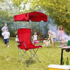 Camping Chair With Sunshade, Foldable Portable Rain Shelter Chair (Color: Red)