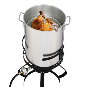 30 QT Turkey Pot, 10 QT Fish Pot, Four Piece Set Gas Fryer (Option: Silver Aluminum Pot Black Hob)