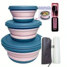 3pcs/Set Silicone Bowl, Lunch Box, Salad Bowl Containers Set (Color: Pink)