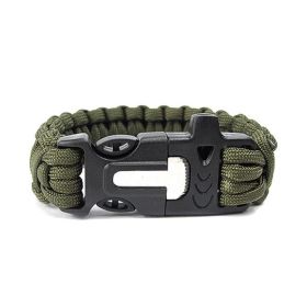 Seven Core Umbrella Rope Braided Survival Whistle Play Flint Escape Emergency Umbrella Rope Bracelet (Color: Army green)