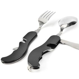 4 In 1 Outdoor Tableware Set Camping Cooking Supplies (Color: Black)