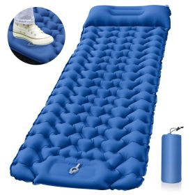 Outdoor Camping Sleeping Pad Inflatable Mattress With Pillows (Color: Blue)
