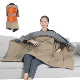 USB Heated Blanket Electric Heated Poncho Shawl Wrap Throw (Color: Camel, size: 135x110x1cm/53.15x43.31x0.39in)