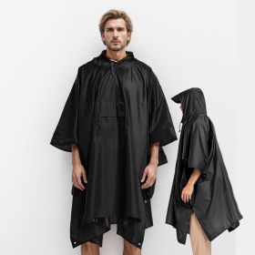 Unisex 3-in-1 Waterproof Hooded Rain Poncho (Color: Black)