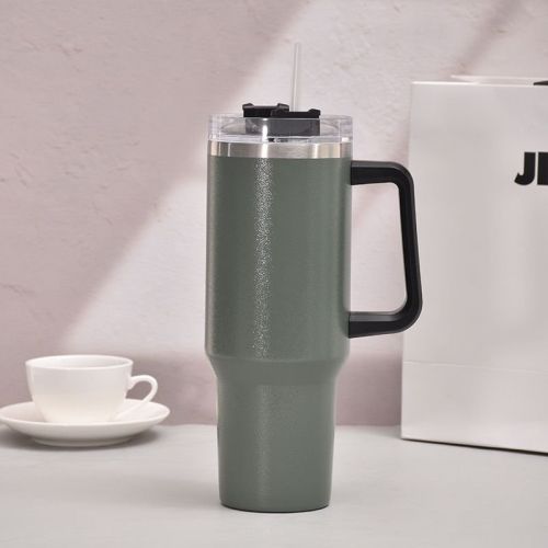 40oz Handle Car Cup with pipette stainless Steel insulated Cold beer cup portable ice cup with handle; Insulated Reusable Leakproof Stainless Steel Wa