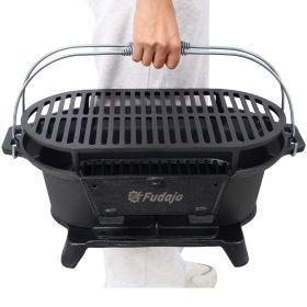 Portable Cast Iron Tabletop Griddle for Outdoor Cooking (Color: Black)
