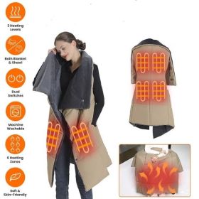 USB Heated Blanket Electric Heated Poncho Shawl Wrap Throw with Zipper Arm Holes Pocket 3 Heating Levels 6 Zones Dual Switch 5V/2A Machine Washable fo (Color: as picture)